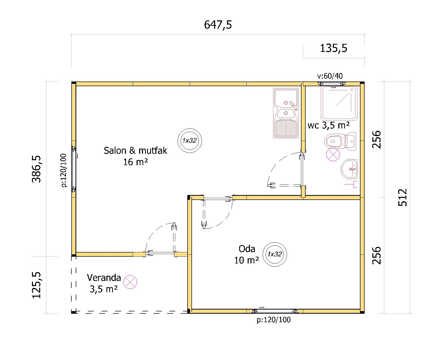 33 m2 Tek Katlı Prefabrik Ev A Prefabrik Yapı Sanayi +90 554 190 4074