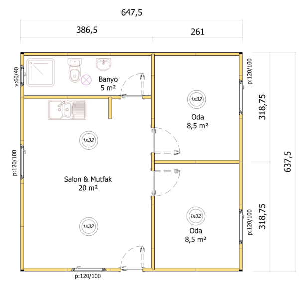 42 m2 Tek Katlı Prefabrik Ev A Prefabrik Yapı Sanayi +90 554 190 4074